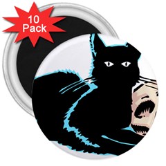 Black Cat & Halloween Skull 3  Magnets (10 Pack)  by gothicandhalloweenstore