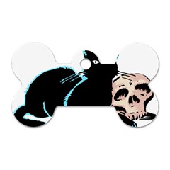 Black Cat & Halloween Skull Dog Tag Bone (two Sides)