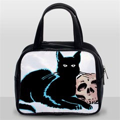 Black Cat & Halloween Skull Classic Handbag (two Sides) by gothicandhalloweenstore