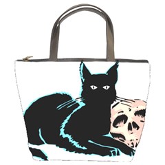 Black Cat & Halloween Skull Bucket Bag by gothicandhalloweenstore