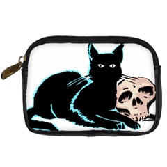 Black Cat & Halloween Skull Digital Camera Leather Case by gothicandhalloweenstore