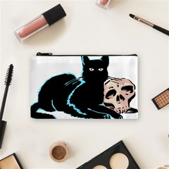 Black Cat & Halloween Skull Cosmetic Bag (small) by gothicandhalloweenstore