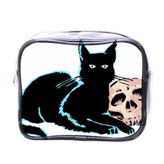 Black Cat & Halloween Skull Mini Toiletries Bag (one Side)