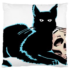 Black Cat & Halloween Skull Large Flano Cushion Case (one Side) by gothicandhalloweenstore