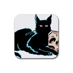 Black Cat & Halloween Skull Rubber Coaster (Square)  Front