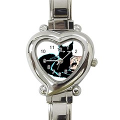 Black Cat & Halloween Skull Heart Italian Charm Watch by gothicandhalloweenstore