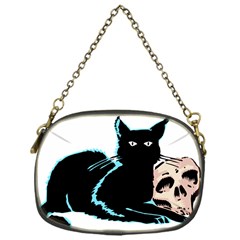 Black Cat & Halloween Skull Chain Purse (one Side) by gothicandhalloweenstore