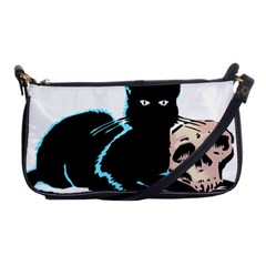 Black Cat & Halloween Skull Shoulder Clutch Bag by gothicandhalloweenstore