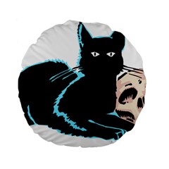 Black Cat & Halloween Skull Standard 15  Premium Flano Round Cushions