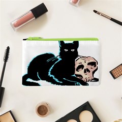 Black Cat & Halloween Skull Cosmetic Bag (xs) by gothicandhalloweenstore