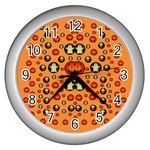 Happy Pumkins And Ghosts And  They Love The Season Wall Clock (Silver) Front