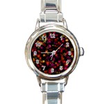 Seamless Star Texture Christmas Round Italian Charm Watch Front