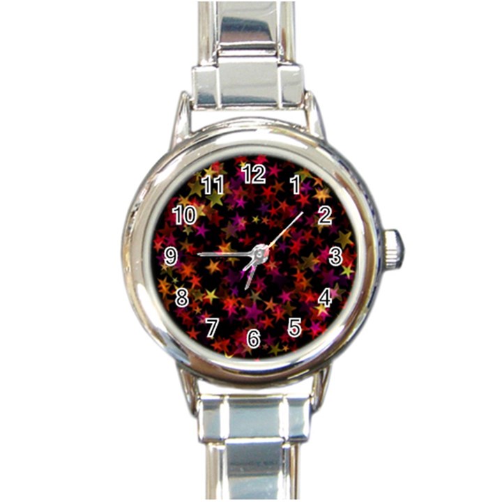 Seamless Star Texture Christmas Round Italian Charm Watch