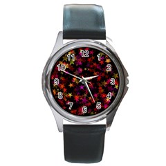 Seamless Star Texture Christmas Round Metal Watch