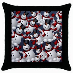 Snowman Winter Christmas Many Throw Pillow Case (black)