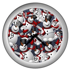 Snowman Winter Christmas Many Wall Clock (silver) by Wegoenart