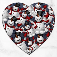 Snowman Winter Christmas Many Jigsaw Puzzle (heart) by Wegoenart