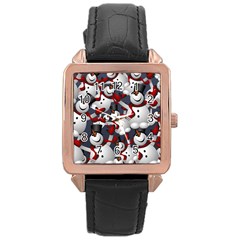 Snowman Winter Christmas Many Rose Gold Leather Watch  by Wegoenart