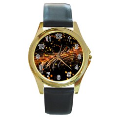 Abstract Background Particles Wave Round Gold Metal Watch by Wegoenart