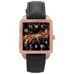 Abstract Background Particles Wave Rose Gold Leather Watch  by Wegoenart