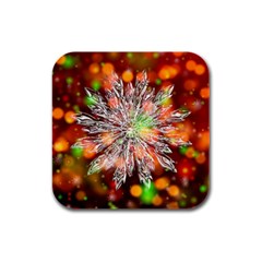 Ice Crystal Crystal Snowflake Bokeh Rubber Square Coaster (4 Pack)  by Wegoenart