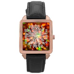 Ice Crystal Crystal Snowflake Bokeh Rose Gold Leather Watch  by Wegoenart