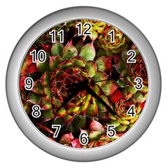 Plant Succulents Succulent Wall Clock (silver) by Wegoenart