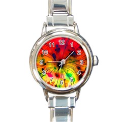 Color Background Structure Lines Round Italian Charm Watch by Wegoenart