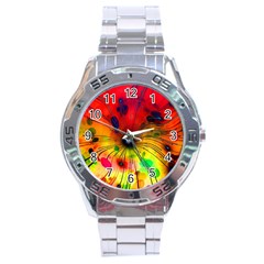 Color Background Structure Lines Stainless Steel Analogue Watch by Wegoenart