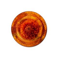 Abstract Dahlia Orange Autumn Rubber Coaster (round)  by Wegoenart