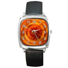 Abstract Dahlia Orange Autumn Square Metal Watch by Wegoenart