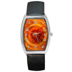 Abstract Dahlia Orange Autumn Barrel Style Metal Watch by Wegoenart