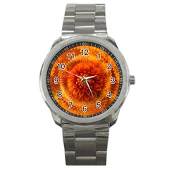 Abstract Dahlia Orange Autumn Sport Metal Watch by Wegoenart