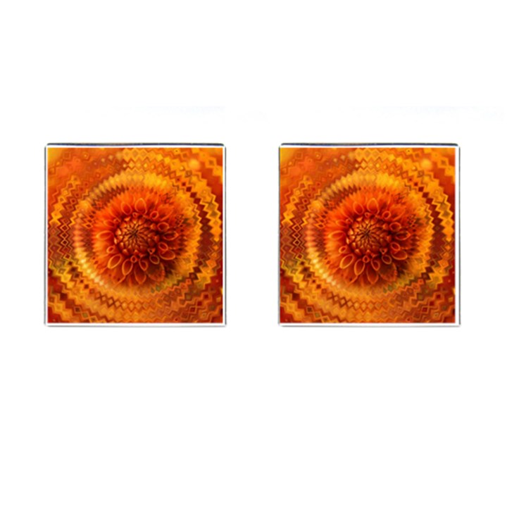 Abstract Dahlia Orange Autumn Cufflinks (Square)