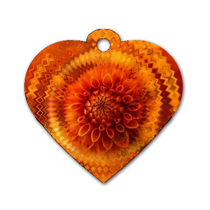 Abstract Dahlia Orange Autumn Dog Tag Heart (Two Sides)