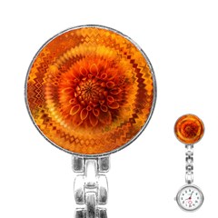 Abstract Dahlia Orange Autumn Stainless Steel Nurses Watch by Wegoenart