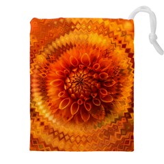 Abstract Dahlia Orange Autumn Drawstring Pouch (5xl) by Wegoenart