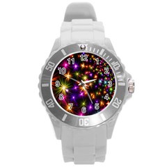 Star Colorful Christmas Abstract Round Plastic Sport Watch (l) by Wegoenart