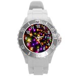 Star Colorful Christmas Abstract Round Plastic Sport Watch (L) Front