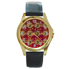 Block Chain Network Bitcoin Data Round Gold Metal Watch by Wegoenart