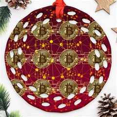 Block Chain Network Bitcoin Data Round Filigree Ornament (two Sides) by Wegoenart