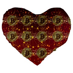 Block Chain Network Bitcoin Data Large 19  Premium Heart Shape Cushions by Wegoenart