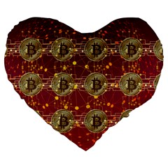 Block Chain Network Bitcoin Data Large 19  Premium Flano Heart Shape Cushions by Wegoenart