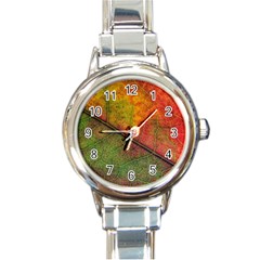 Fall Foliage Color Leaf Veins Round Italian Charm Watch by Wegoenart