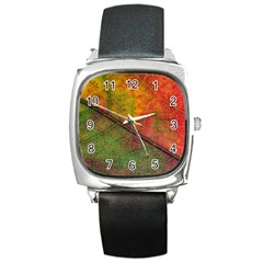 Fall Foliage Color Leaf Veins Square Metal Watch by Wegoenart