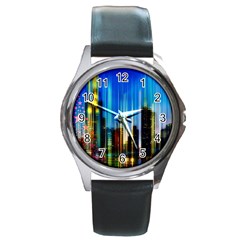 Skyline Frankfurt Christmas Star Round Metal Watch by Wegoenart