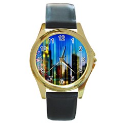 Skyline Frankfurt Christmas Star Round Gold Metal Watch by Wegoenart