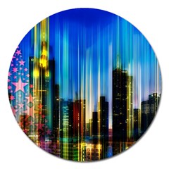 Skyline Frankfurt Christmas Star Magnet 5  (round) by Wegoenart