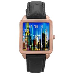 Skyline Frankfurt Christmas Star Rose Gold Leather Watch  by Wegoenart