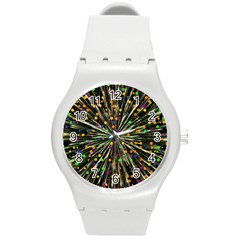 Explosion Abstract Pattern Round Plastic Sport Watch (m) by Wegoenart